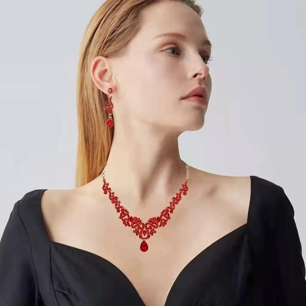Jewelry Set for Women, Statement Necklace Dangle Earrings Bracelet Ring, White/KC Gold Plated Jewelry Set with Rhinestone Pearl Crystal Wedding Party Jewelry for Bridal Bridesmaid
