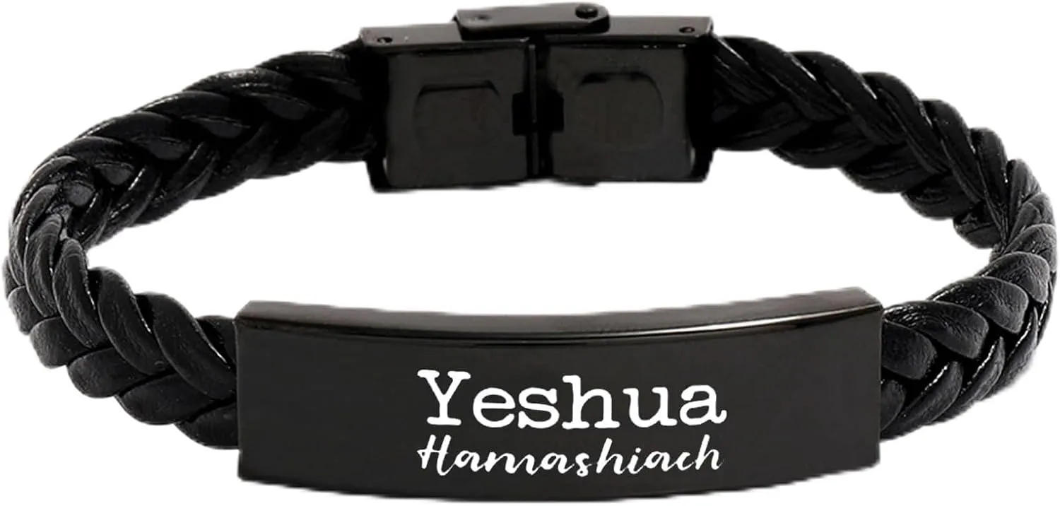 Jewish Israel Hebrew Braided Leather Bracelet, Yeshua Hamashiach Bracelet, Israel Christmas Gifts Jewelry for Men and Women