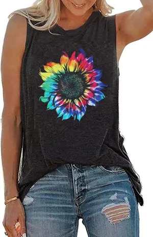 JINTING Summer Sunflower Graphic Tank Tops for Women Graphic Tank Tops Sleeveless Graphic Tee Shirts Boho Tank Tops