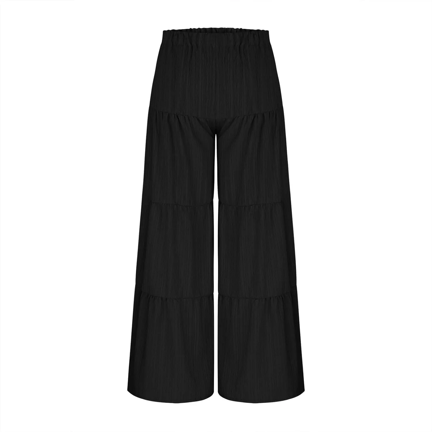 JOAU Women's Flowy Boho Elastic High Waist Ruffle Hem Wide Leg Beach Loose Palazzo Pants Summer Baggy Tiered Flared Trousers