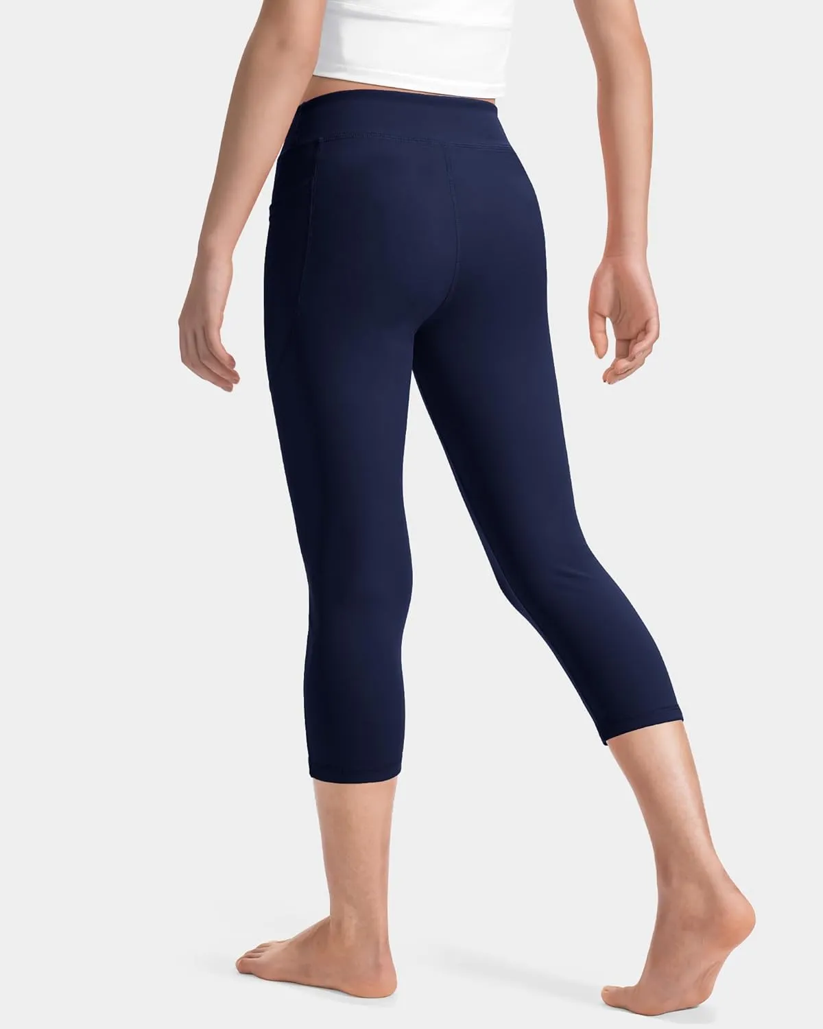 JOCMIC Girls Capri Leggings High Waisted Athletic Leggings with Pockets for Kids Dance Gymnastics Running