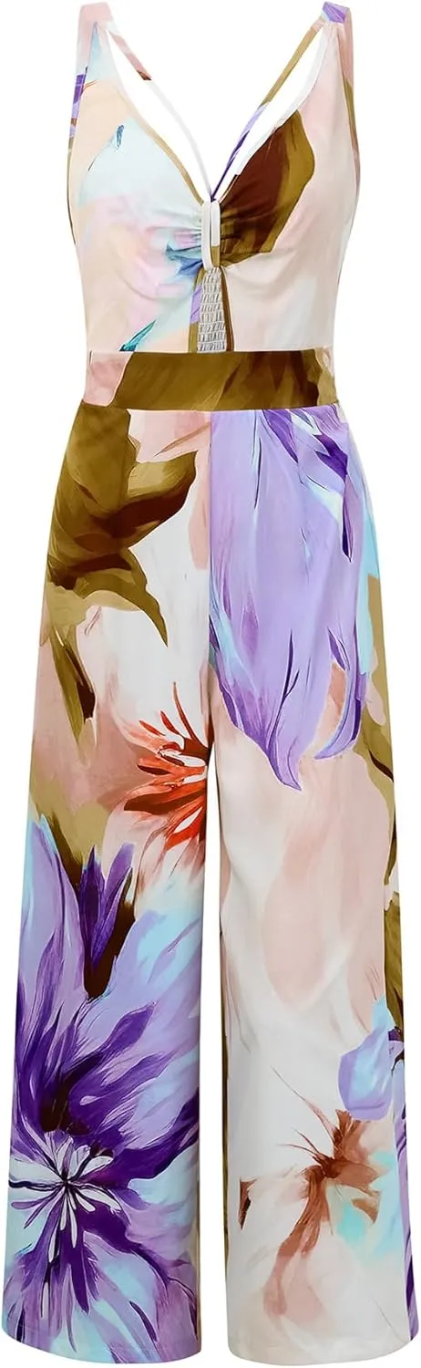 Jumpsuits for Women Sleeveless V Neck High Waist Long Pant