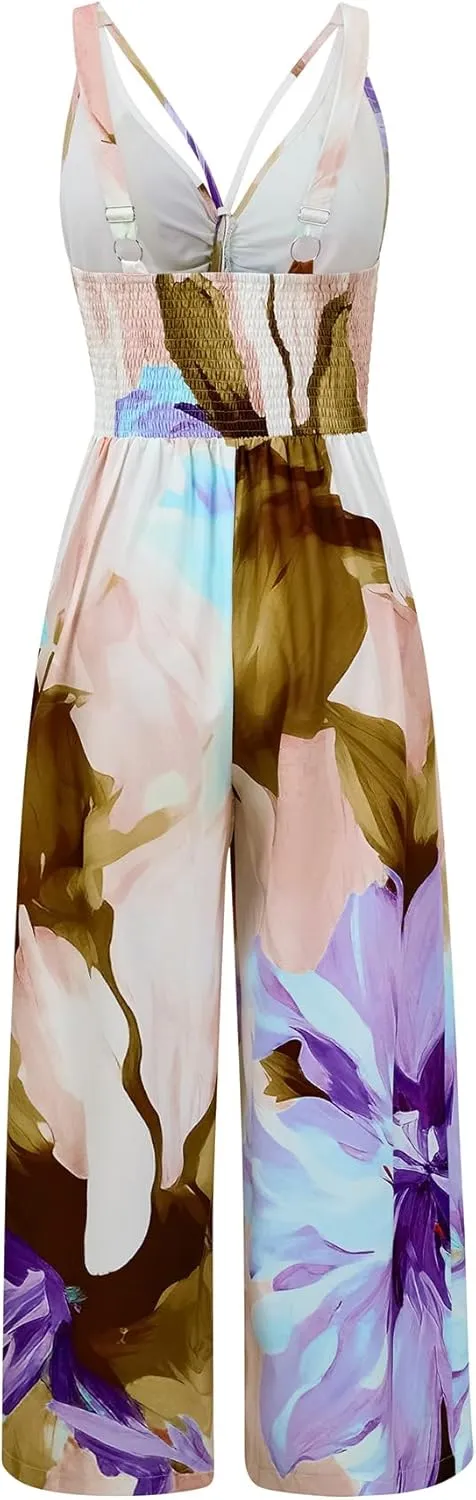 Jumpsuits for Women Sleeveless V Neck High Waist Long Pant