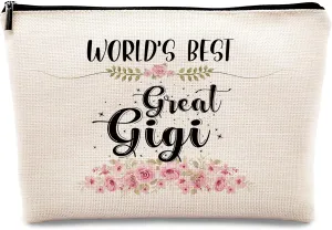 kdqua Great Gigi Makeup Bag, Mothers Day Birthday Gifts from Granddaughter, Appreciation Gifts for Grandma Grandmother, Watercolor Floral Linen Cosmetic Bag Zipper Pouch Travel Organizer Toiletry Bag