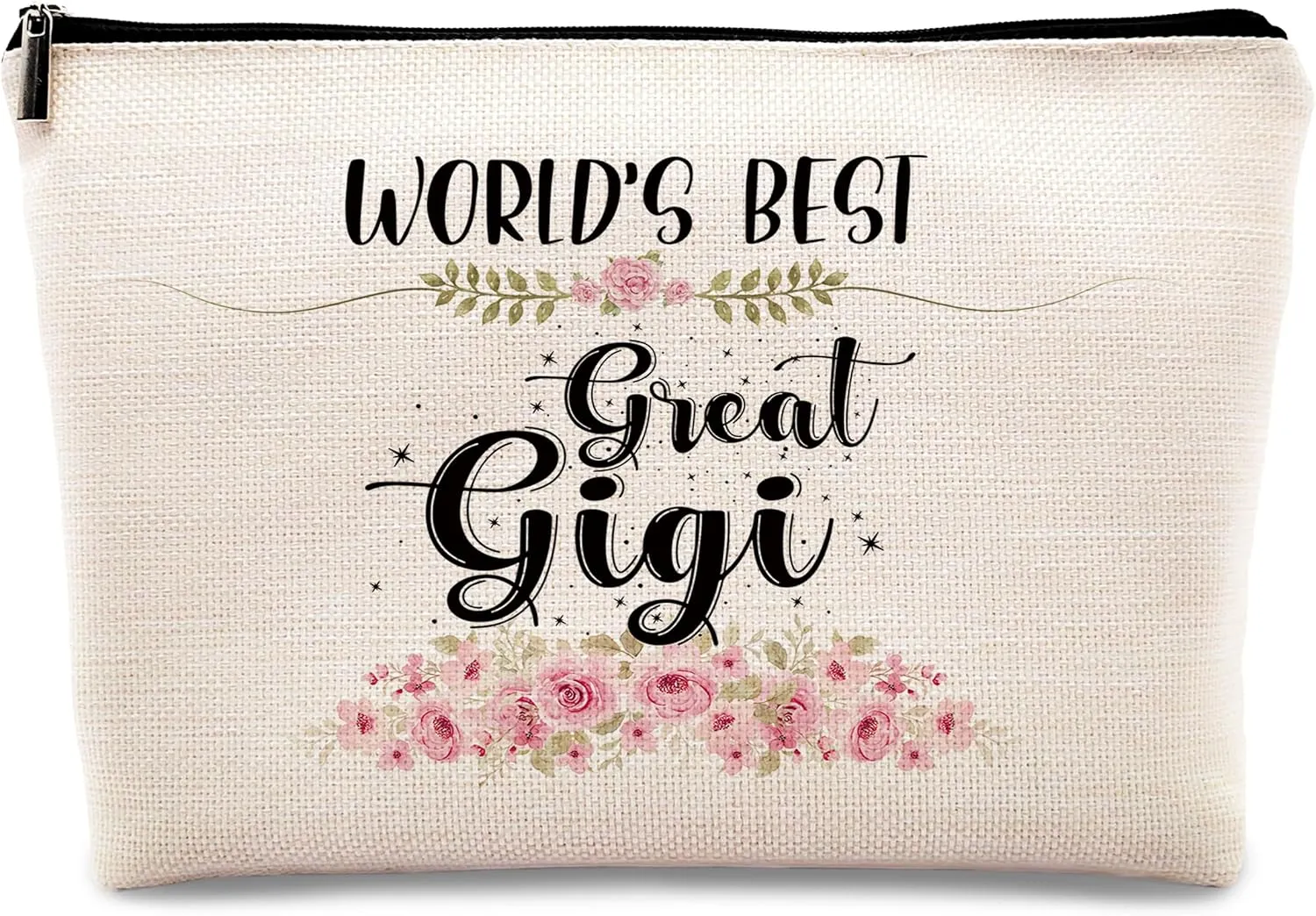 kdqua Great Gigi Makeup Bag, Mothers Day Birthday Gifts from Granddaughter, Appreciation Gifts for Grandma Grandmother, Watercolor Floral Linen Cosmetic Bag Zipper Pouch Travel Organizer Toiletry Bag