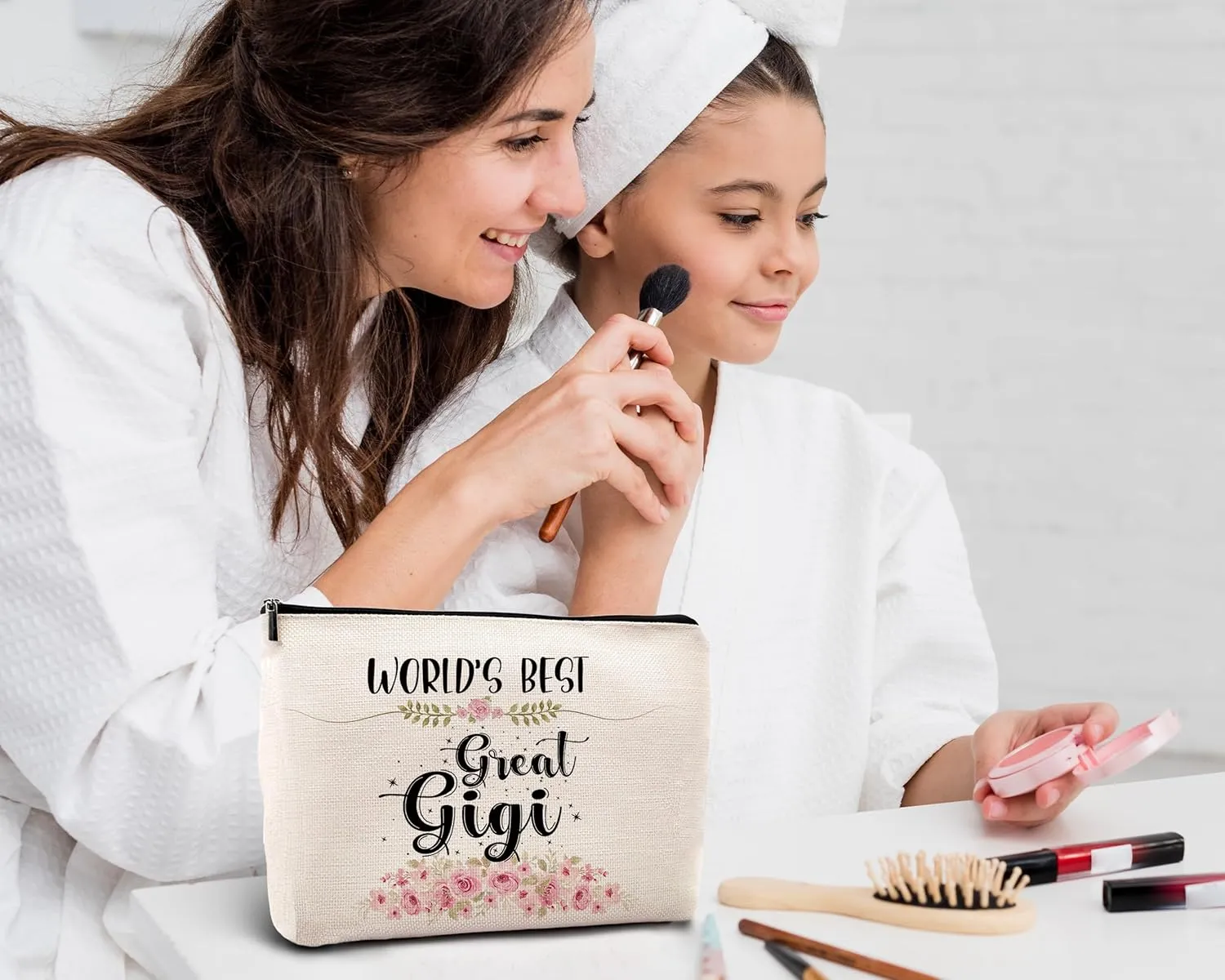 kdqua Great Gigi Makeup Bag, Mothers Day Birthday Gifts from Granddaughter, Appreciation Gifts for Grandma Grandmother, Watercolor Floral Linen Cosmetic Bag Zipper Pouch Travel Organizer Toiletry Bag