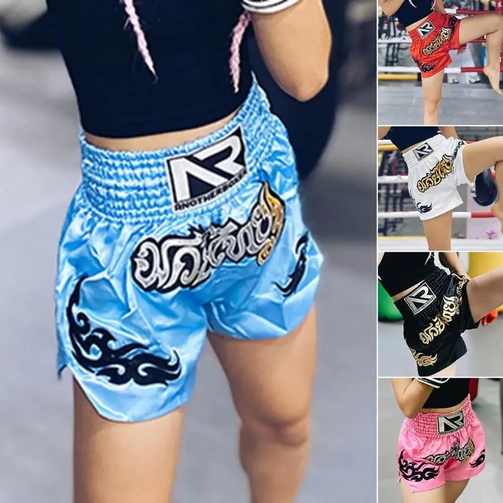 Kickboxing Shorts Muay Thai Shorts Gym Boxing for Men and Women High Grade MMA Shorts, White