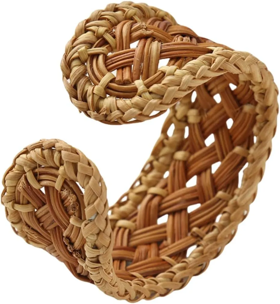KIFEDSLJ Rattan Bracelet Handmade Straw Wicker Braid Cuff Bangle Bracelet Rattan Woven Chunky Bracelets for Women Jewelry