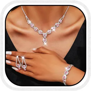 Kilshye Rhinestone Bridal Wedding Jewelry Set Crystal Necklace Earrings Bracelet Sets Prom Jewelry for Women