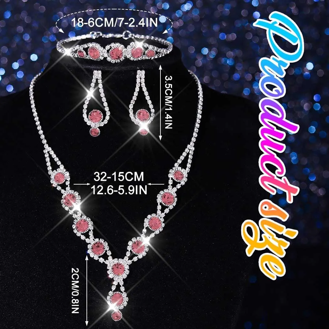 Kilshye Rhinestone Bridal Wedding Jewelry Set Crystal Necklace Earrings Bracelet Sets Prom Jewelry for Women