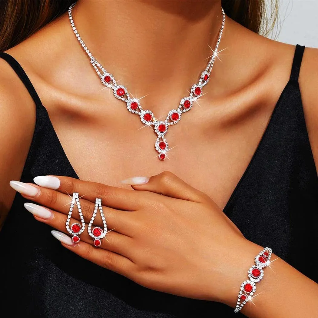 Kilshye Rhinestone Bridal Wedding Jewelry Set Crystal Necklace Earrings Bracelet Sets Prom Jewelry for Women