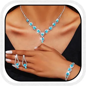 Kilshye Rhinestone Bridal Wedding Jewelry Set Crystal Necklace Earrings Bracelet Sets Prom Jewelry for Women