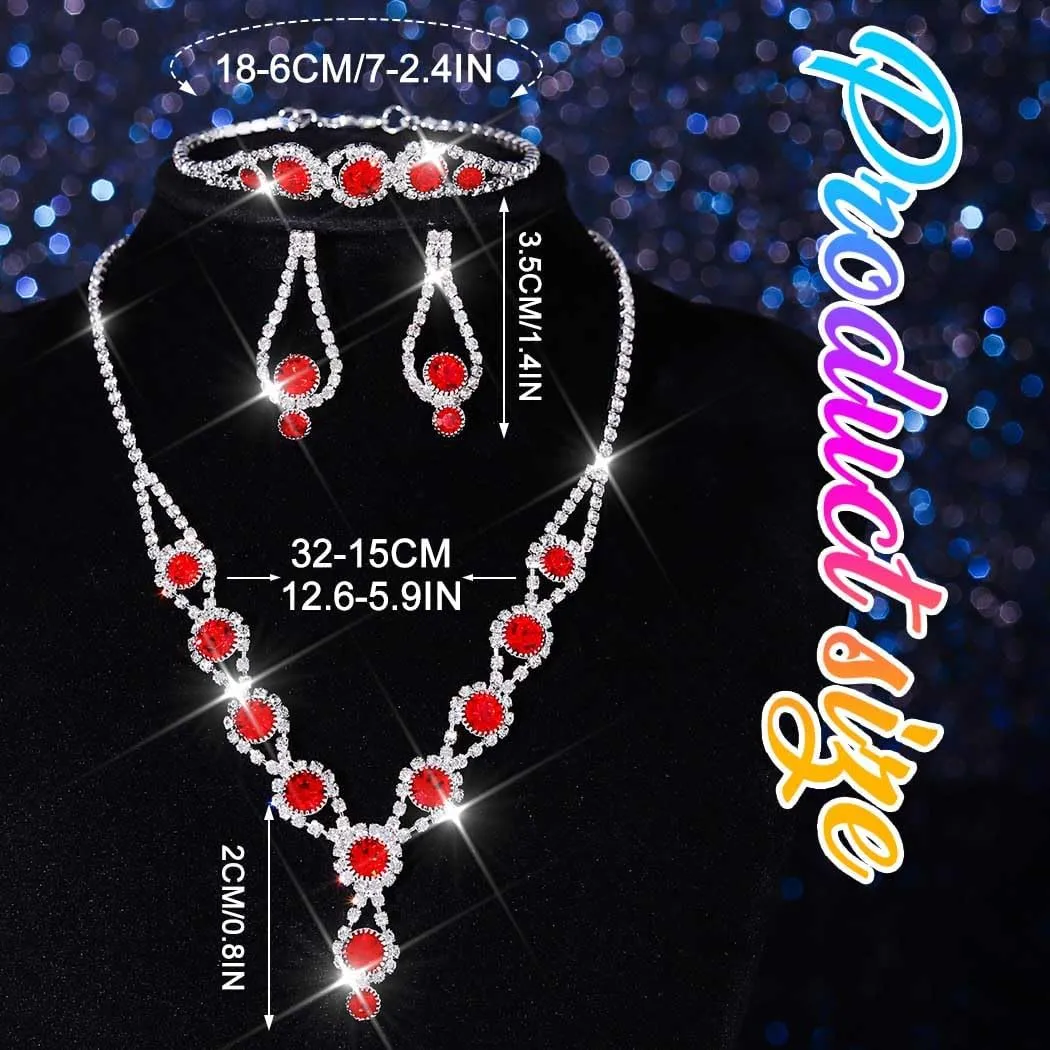 Kilshye Rhinestone Bridal Wedding Jewelry Set Crystal Necklace Earrings Bracelet Sets Prom Jewelry for Women
