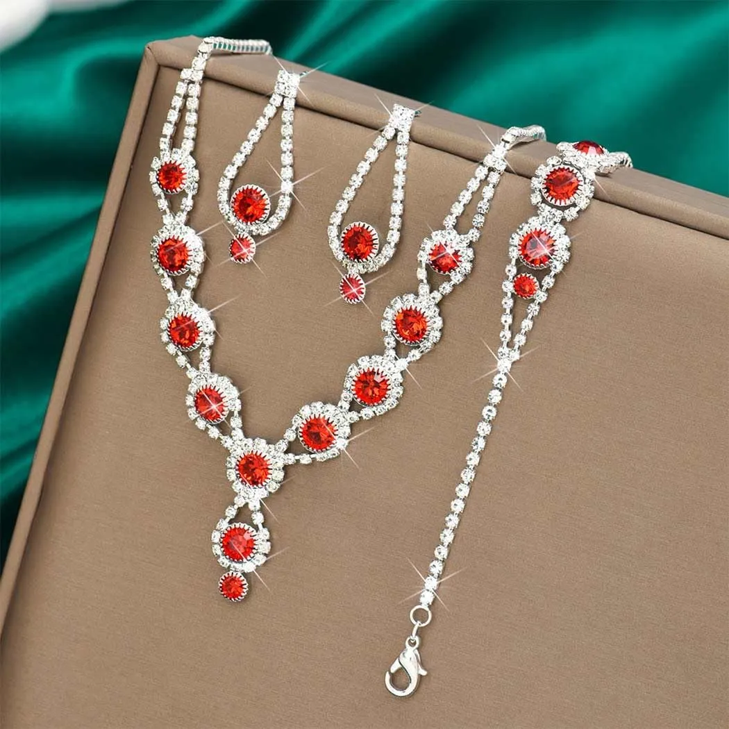 Kilshye Rhinestone Bridal Wedding Jewelry Set Crystal Necklace Earrings Bracelet Sets Prom Jewelry for Women