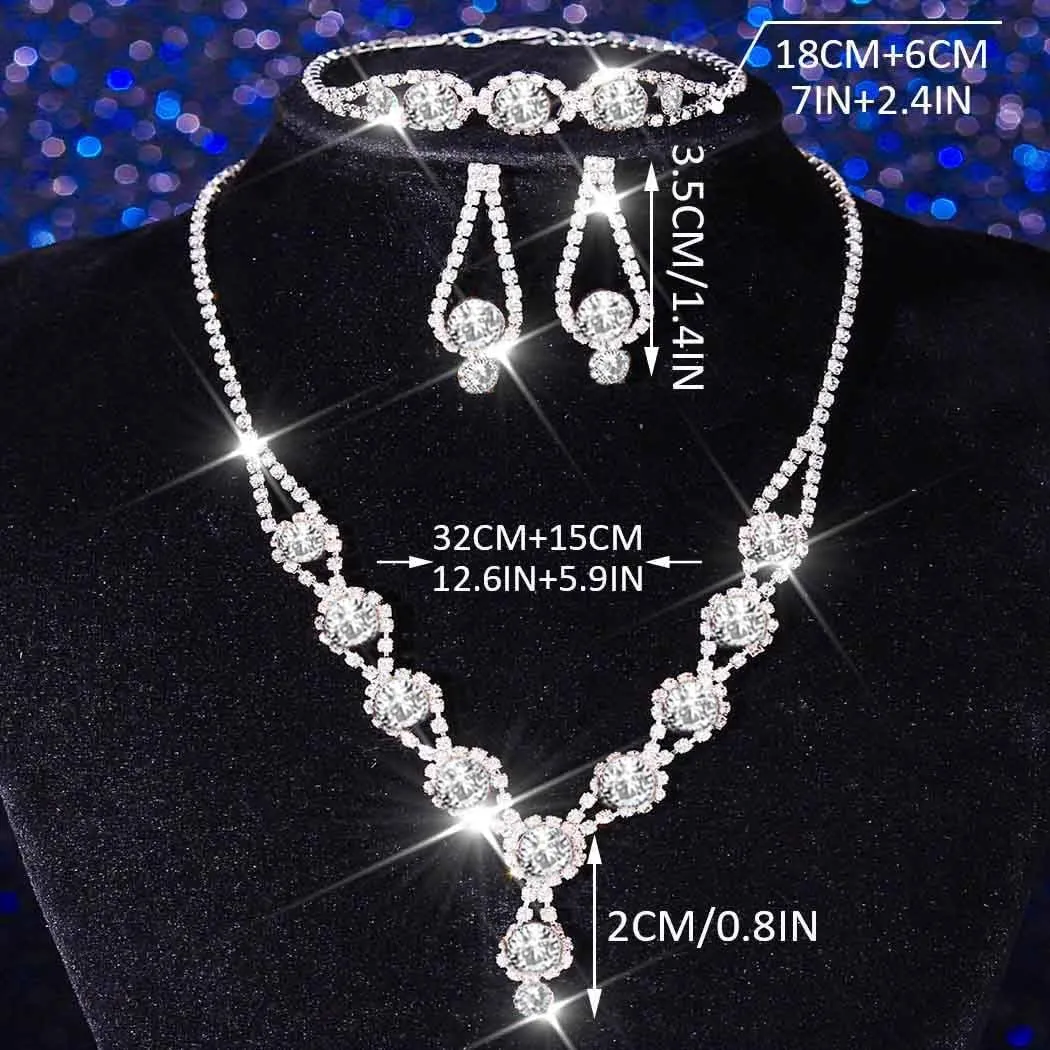 Kilshye Rhinestone Bridal Wedding Jewelry Set Crystal Necklace Earrings Bracelet Sets Prom Jewelry for Women