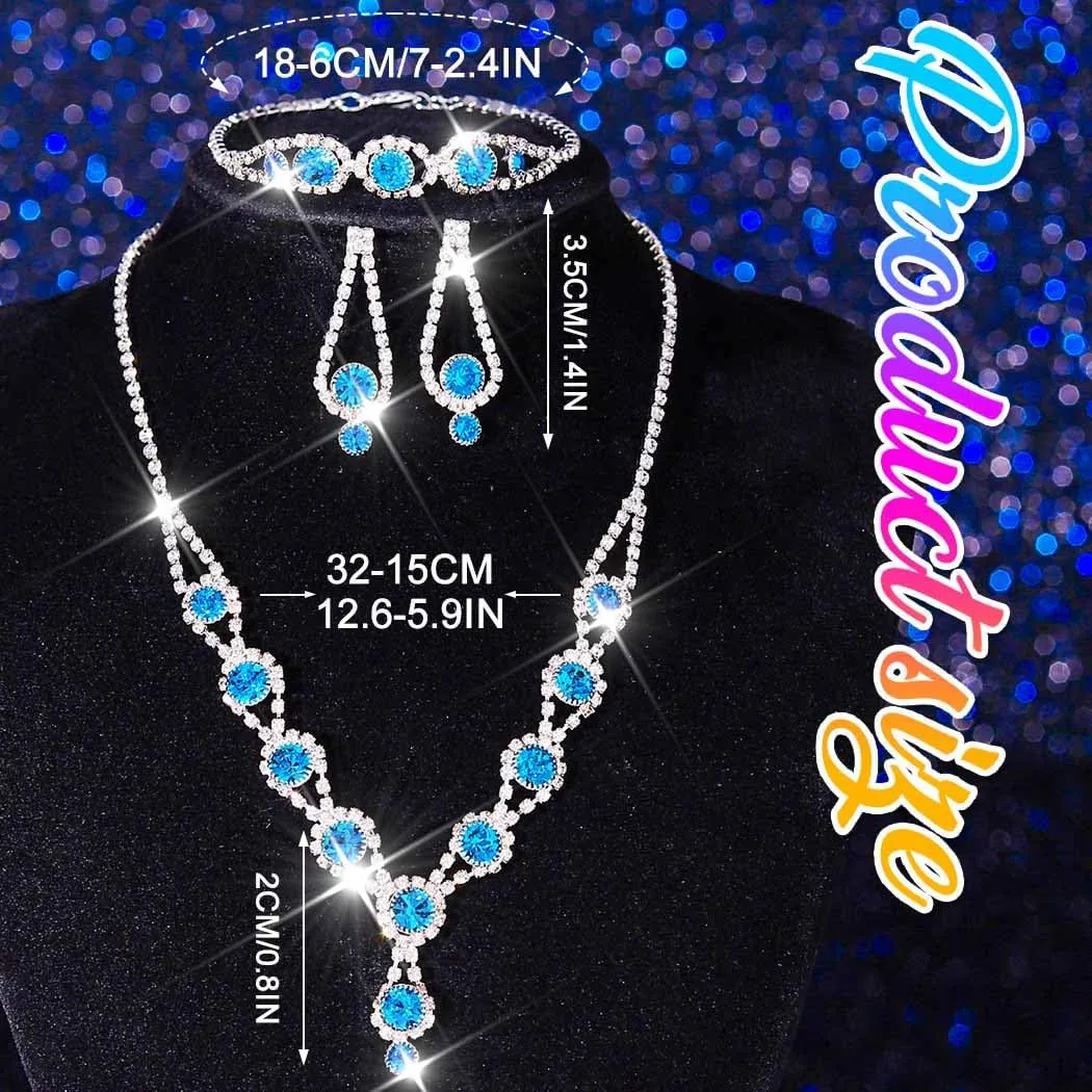 Kilshye Rhinestone Bridal Wedding Jewelry Set Crystal Necklace Earrings Bracelet Sets Prom Jewelry for Women