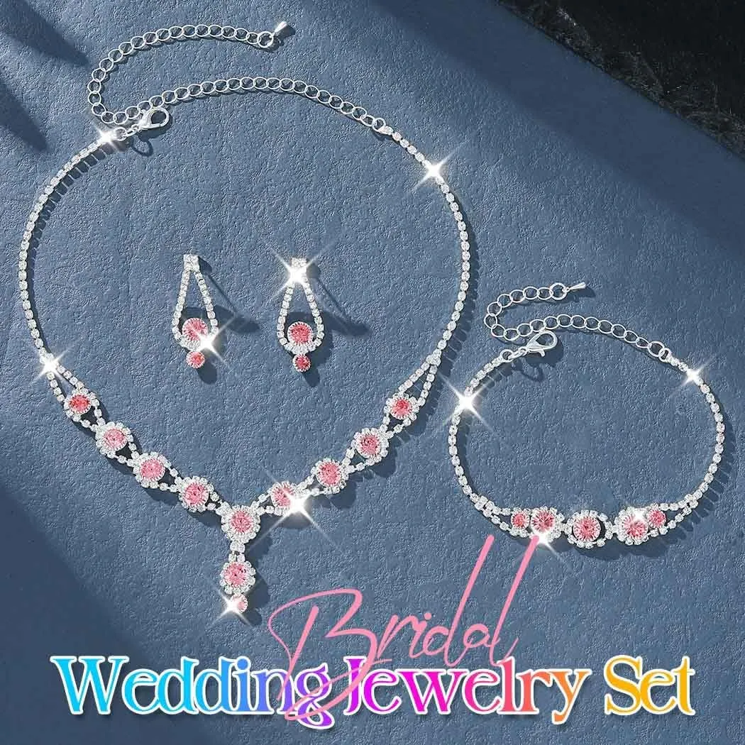 Kilshye Rhinestone Bridal Wedding Jewelry Set Crystal Necklace Earrings Bracelet Sets Prom Jewelry for Women