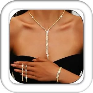 Kilshye Rhinestone Bridal Wedding Jewelry Set Necklace Earrings Bracelet Sets Prom Costume Jewelry for Women