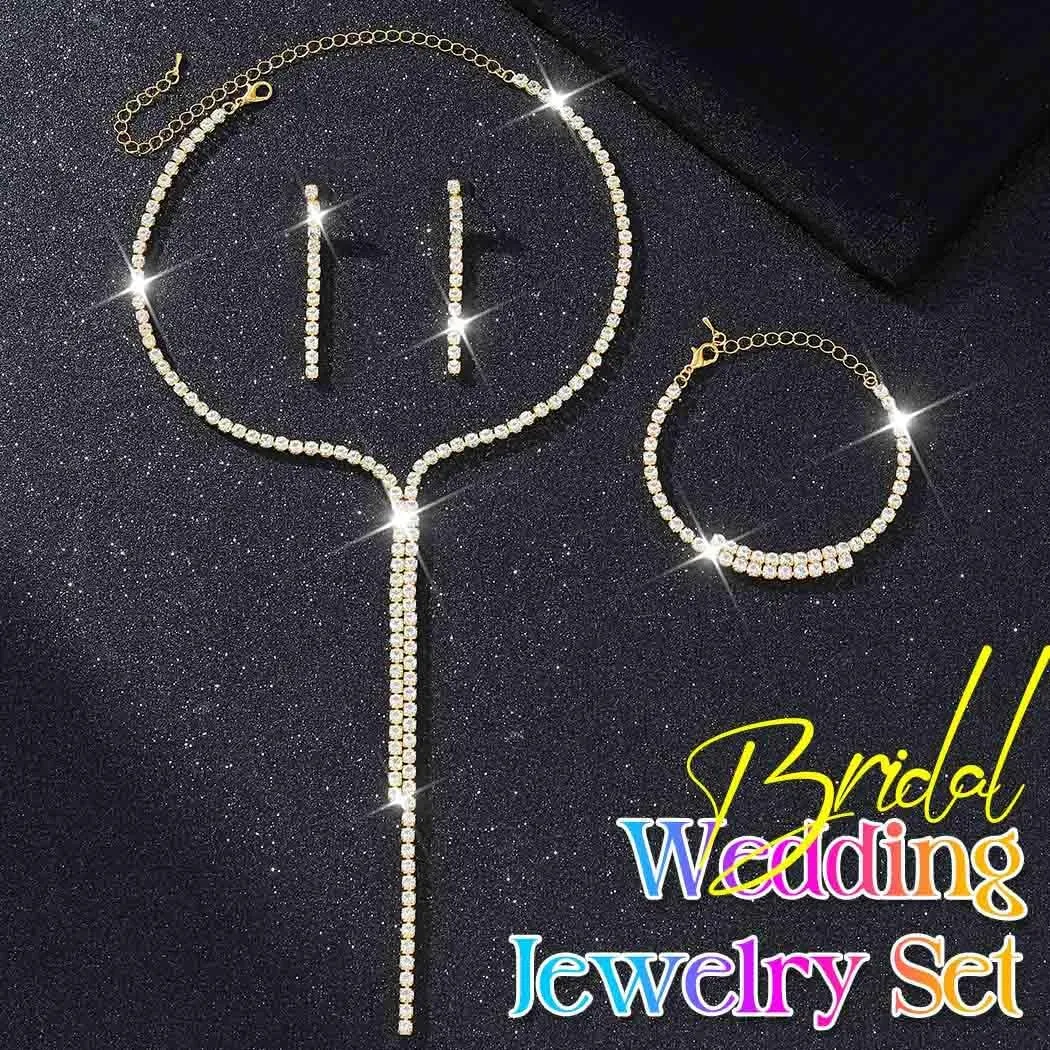 Kilshye Rhinestone Bridal Wedding Jewelry Set Necklace Earrings Bracelet Sets Prom Costume Jewelry for Women