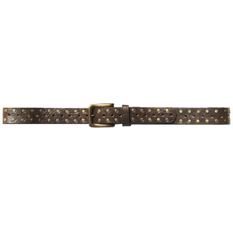 Kim White Skinny Studded Belt- Chocolate