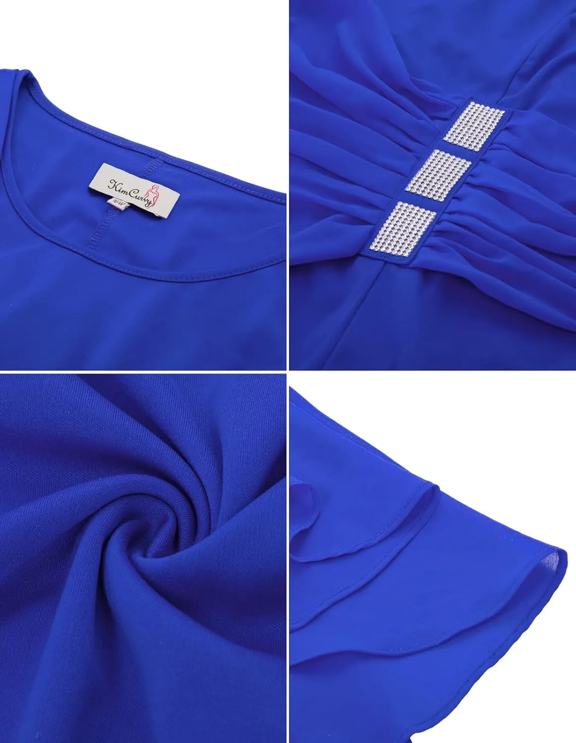 KIMCURVY Women's Plus Size Cape Chiffon Dress Evening Pencil Dress for Wedding Cocktail Party with Rhinestone