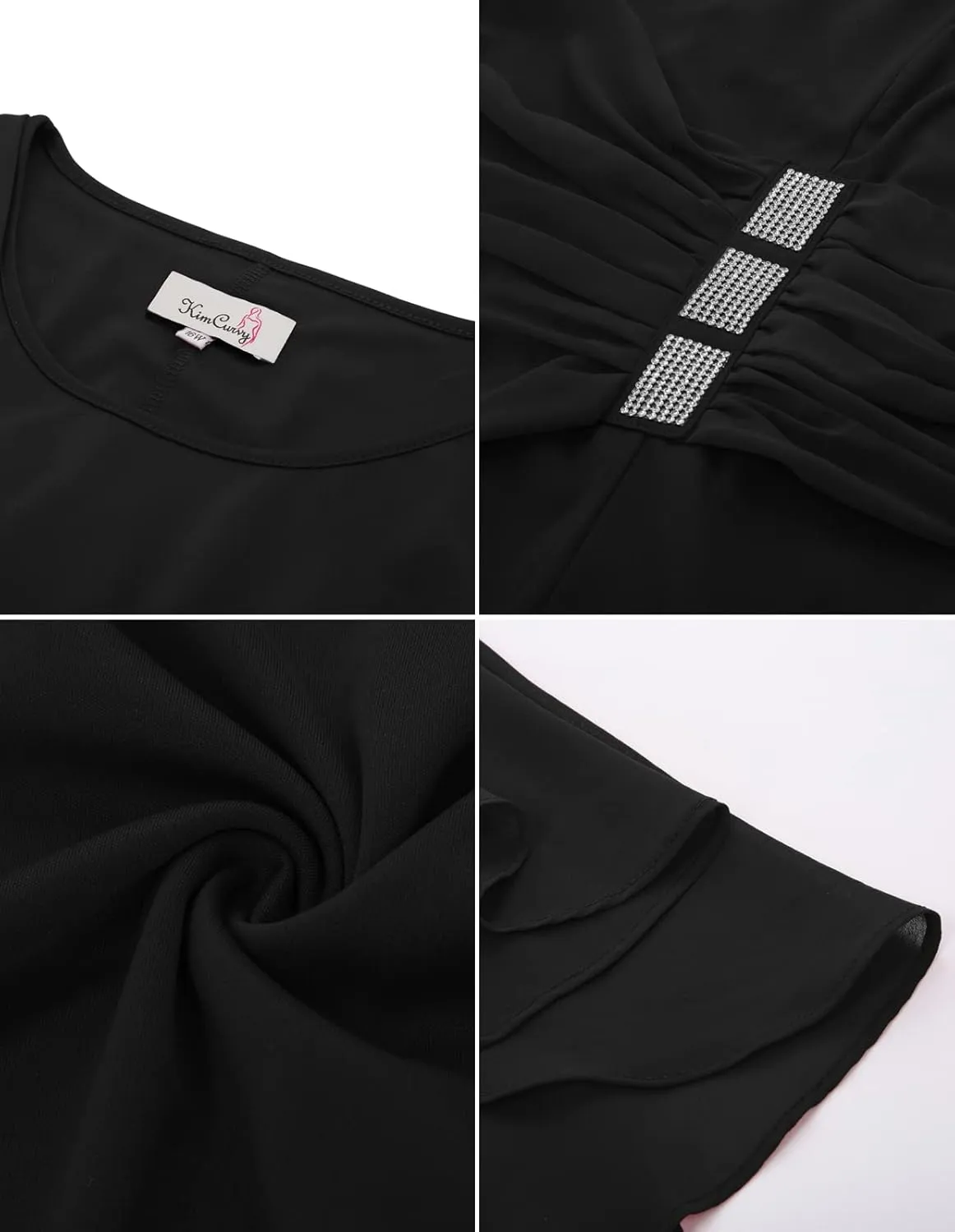KIMCURVY Women's Plus Size Cape Chiffon Dress Evening Pencil Dress for Wedding Cocktail Party with Rhinestone