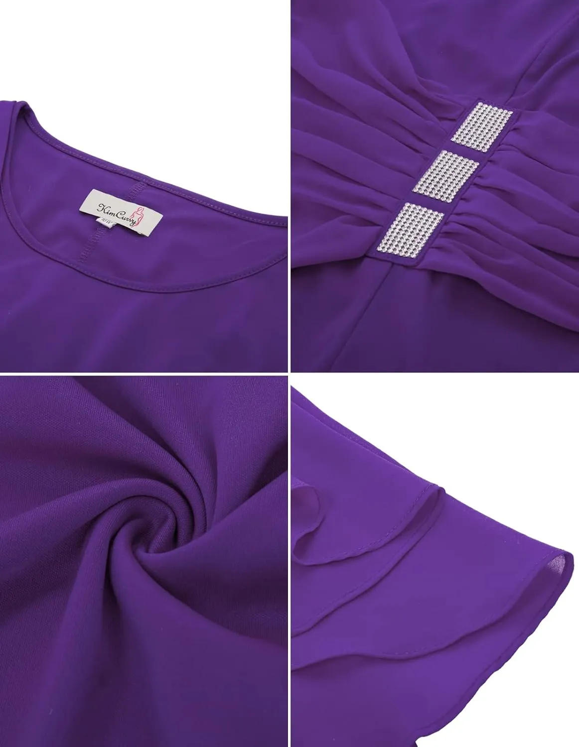 KIMCURVY Women's Plus Size Cape Chiffon Dress Evening Pencil Dress for Wedding Cocktail Party with Rhinestone