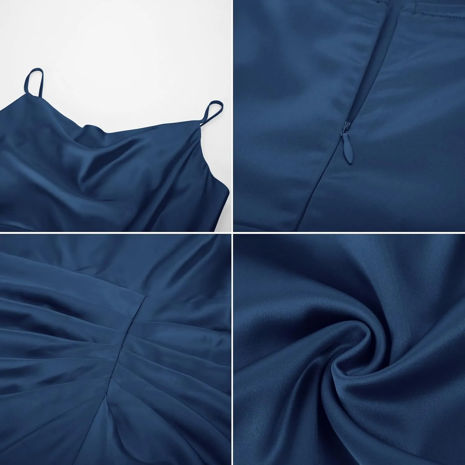 KIMCURVY Women's Plus Size Satin Dress Ruched Spaghetti Strap Cowl Neck Midi Party Cami Dress for Cocktail Party