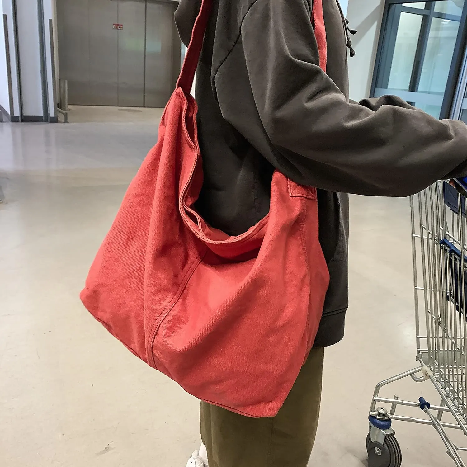 Large Capacity Canvas Hobo Bags for Women & Men, Shoulder Crossbody Bags, Tote Messenger Handbag for Work, Shopping, Travel