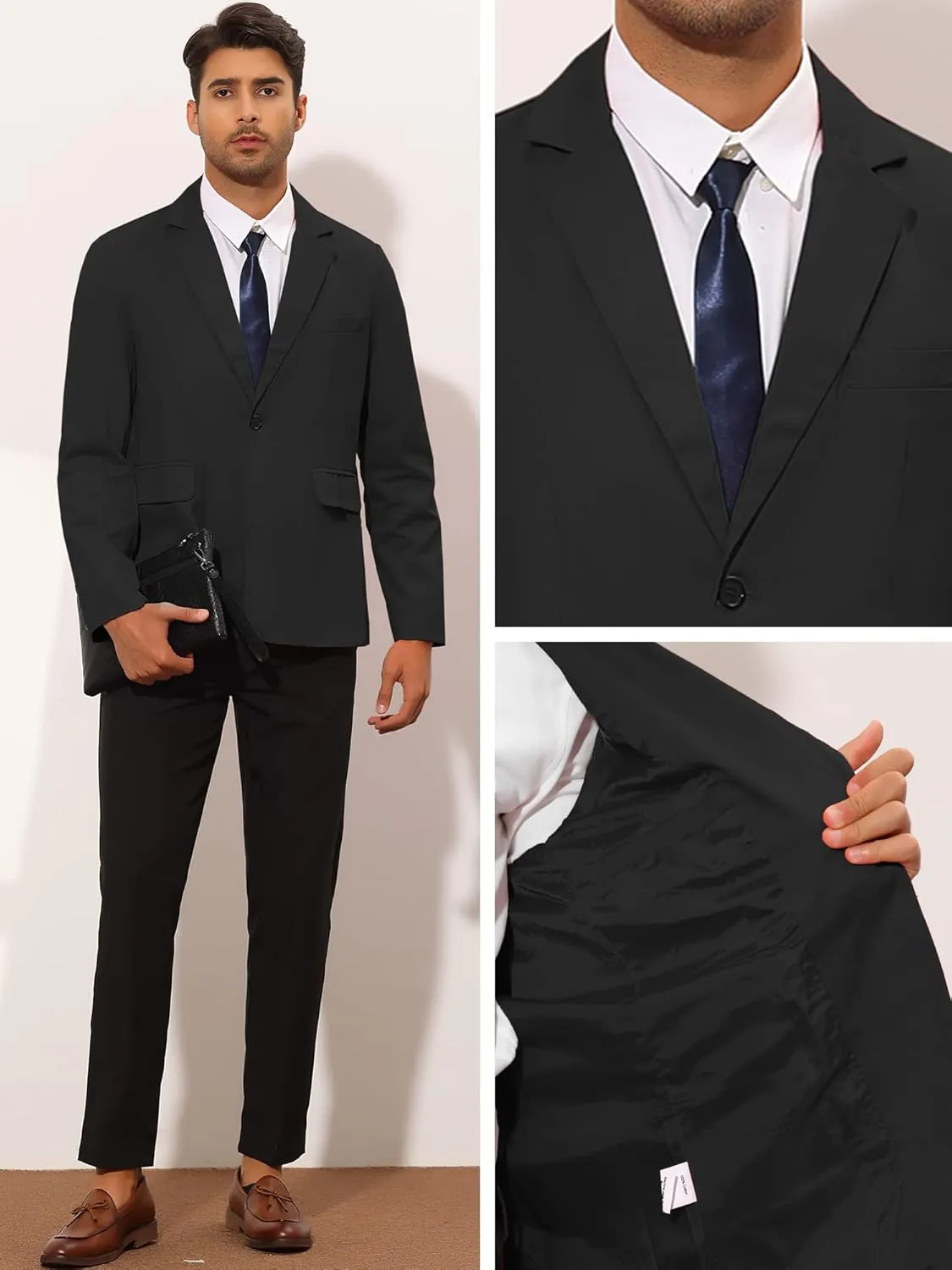 Lars Amadeus Solid Color Business Blazer for Men's One Button Notched Lapel Sports Coat Suit Jackets