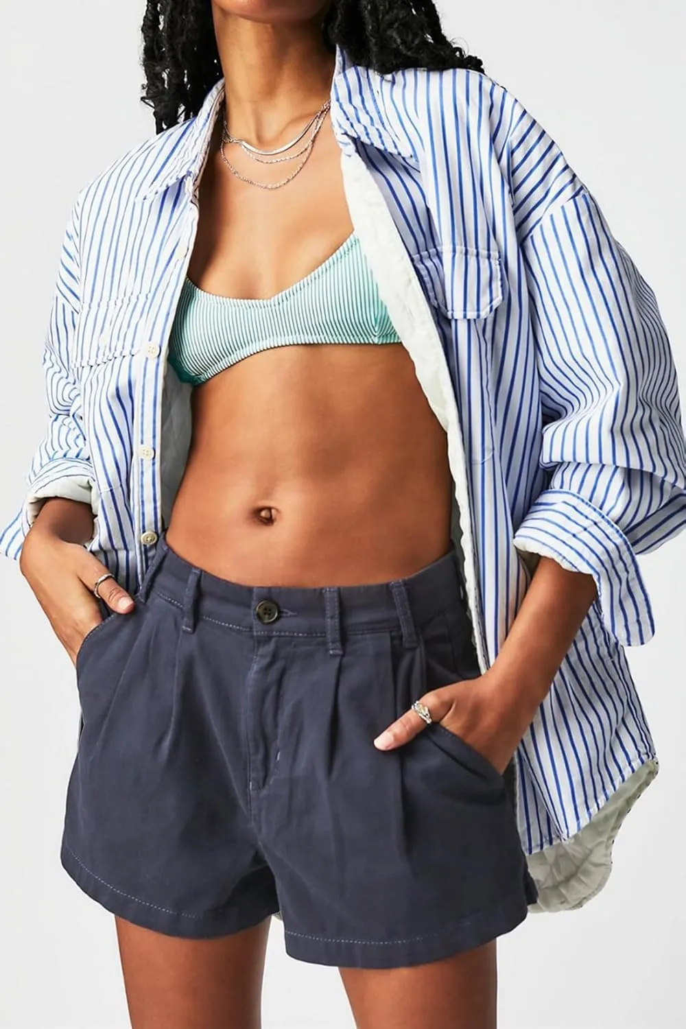 Lesore Womens Relaxed Fit Elastic Waist Casual Summer High Rise Shorts Pockets Chino Shorts Pants Trousers