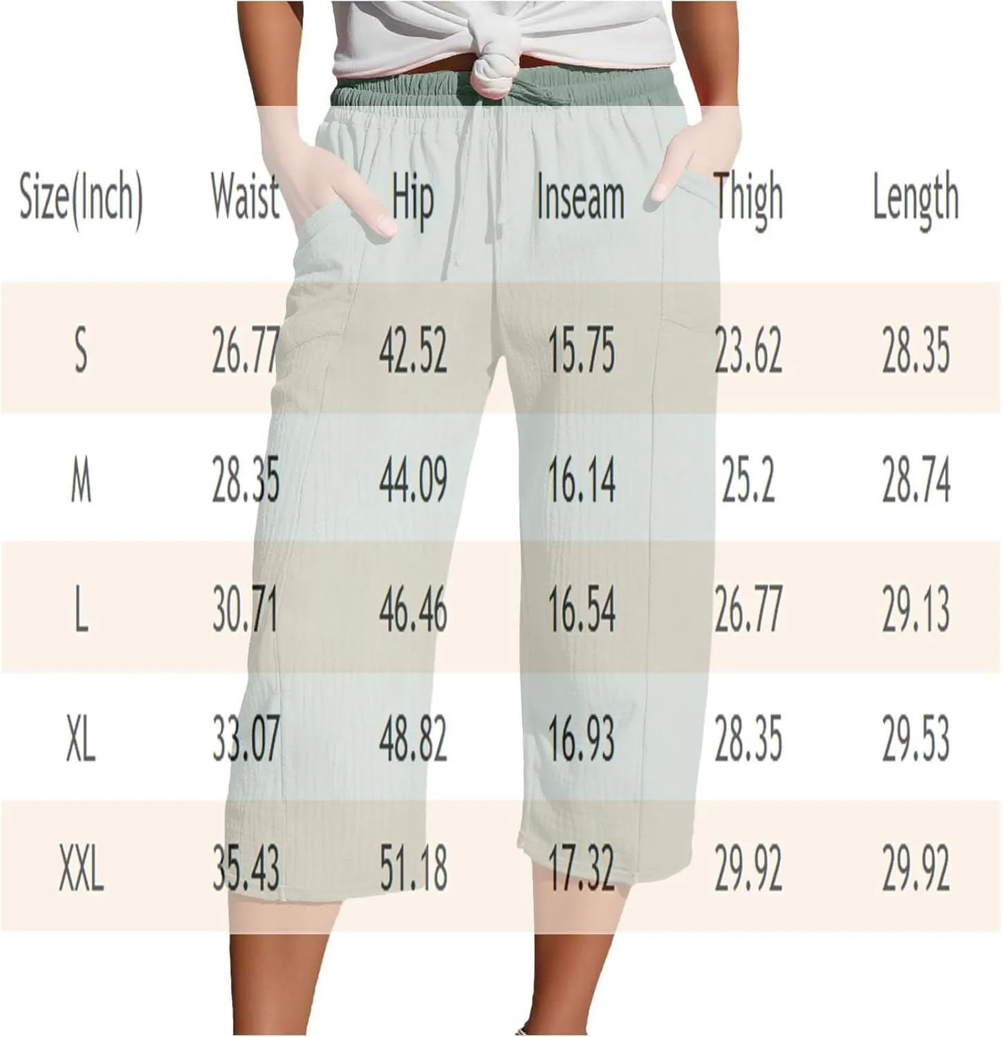 Linen Capri Pants for Women High Waisted Wide Leg Cropped Pants Summer Casual Elastic Waist Yoga Capris with Pockets