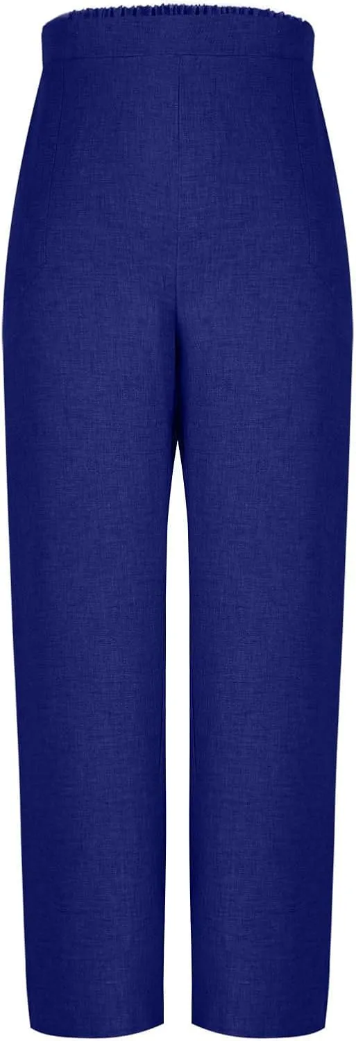 Linen Pants for Womens Summer Drawstring Waist Wide Leg Trousers Loose Linen Lightweight Pant Casual Beach Long Slacks