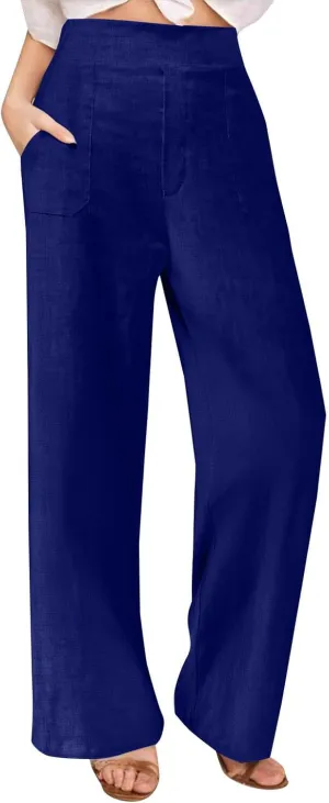 Linen Pants for Womens Summer Drawstring Waist Wide Leg Trousers Loose Linen Lightweight Pant Casual Beach Long Slacks