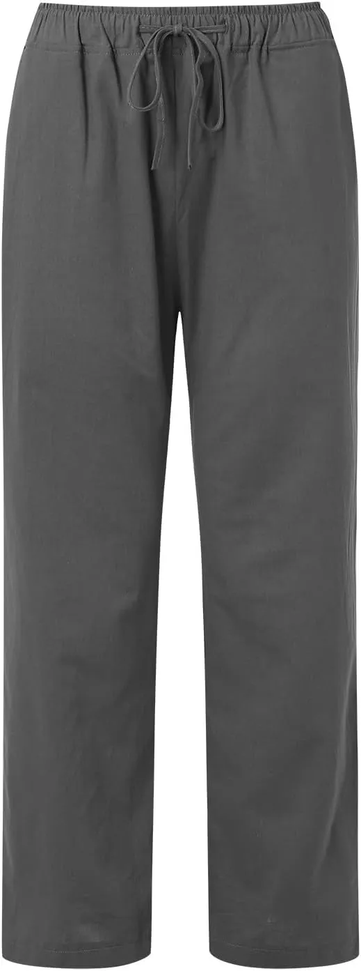 Linen Pants Women High Waist Wide Leg Pants Summer Cotton Linen Pants Casual Beach Trousers with Pockets