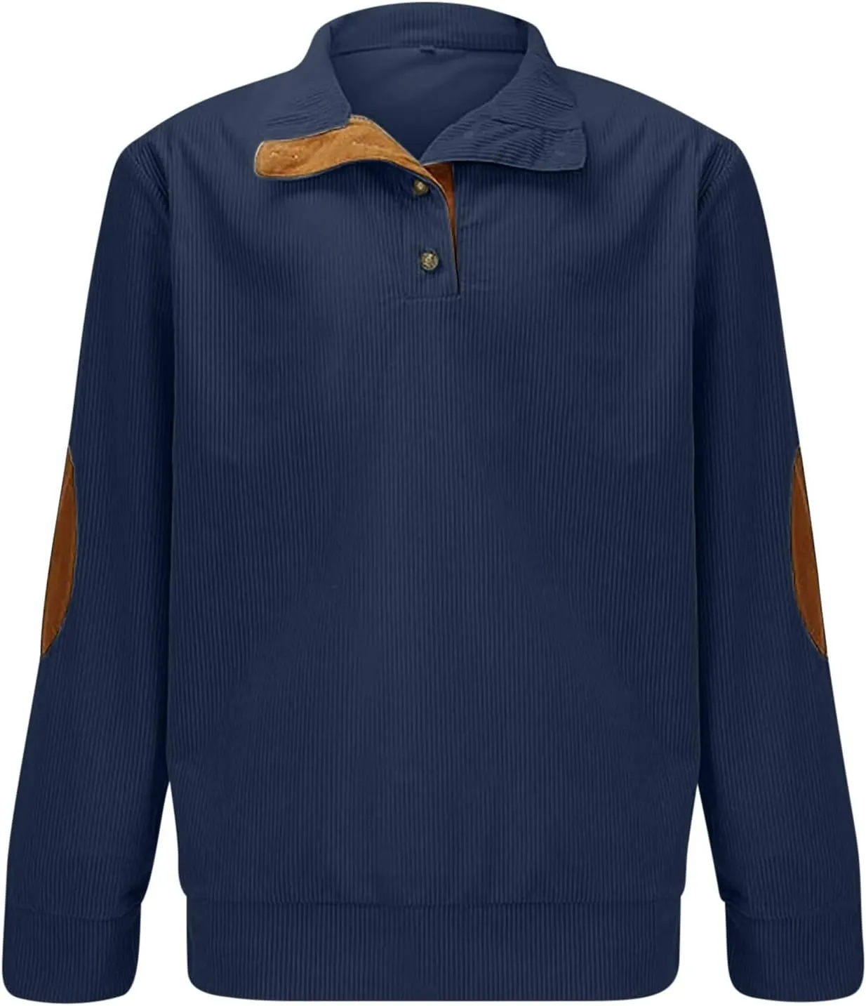 Long Sleeve Shirts for Men Lightweight Quater Button Down Stand Collar Corduroy Shirt Casual Sweatshirt Sweater