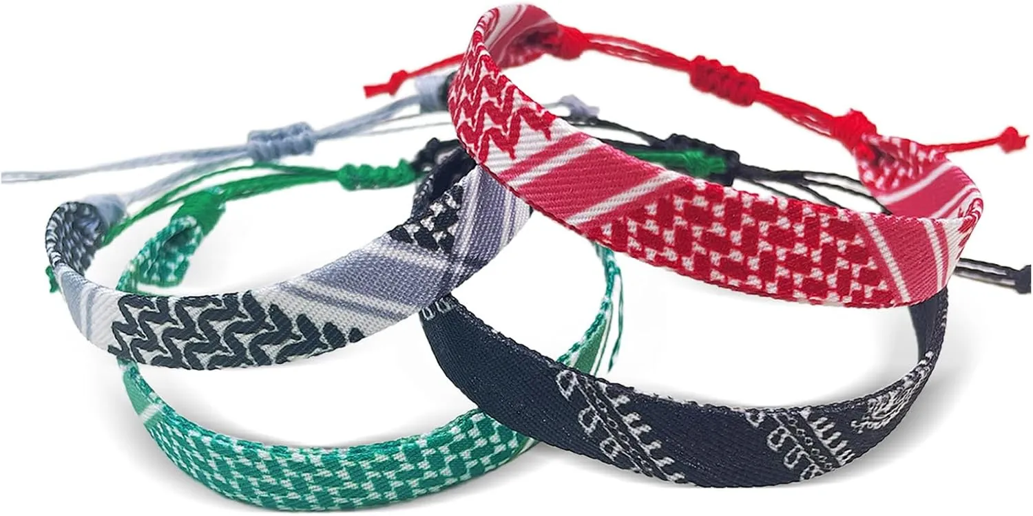 Long tiantian Keffiyeh Bracelet Palestine USA Bracelet Country Flag Bracelet Tibetan Wrist Wrap Bracelet Boho Rope Bracelet Boho Jewelry for Women Men Trendy Stuff
