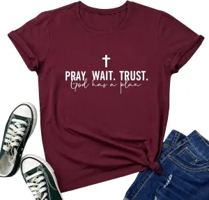 LOOKFACE Women Pray Wait Trust Soft Tees Cute Graphic T Shirts
