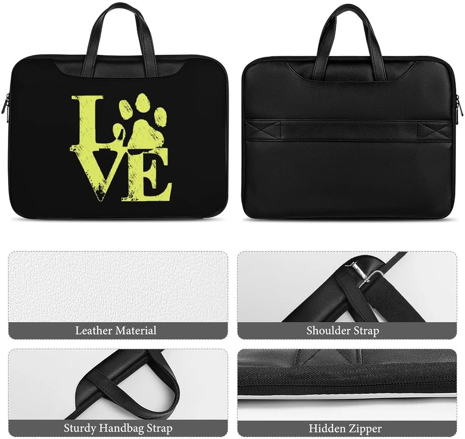 Love Dag Paw Leather Bag Laptop Case Slim Water Resistant Computer Bags with Handle Briefcase for Work