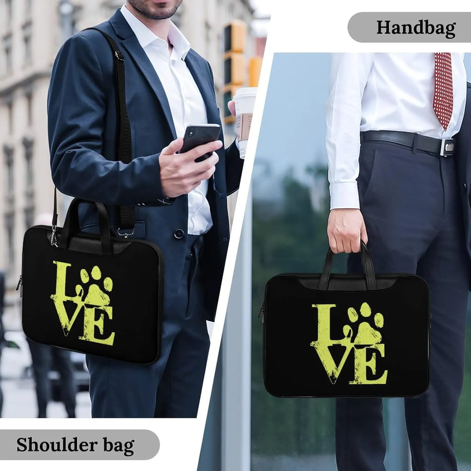 Love Dag Paw Leather Bag Laptop Case Slim Water Resistant Computer Bags with Handle Briefcase for Work