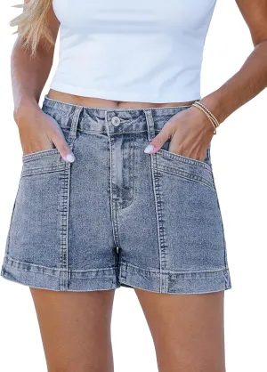 luvamia Jean Shorts for Women High Waisted Stretchy Denim Jorts Trendy Casual Distressed Cut Off Shorts with Pockets