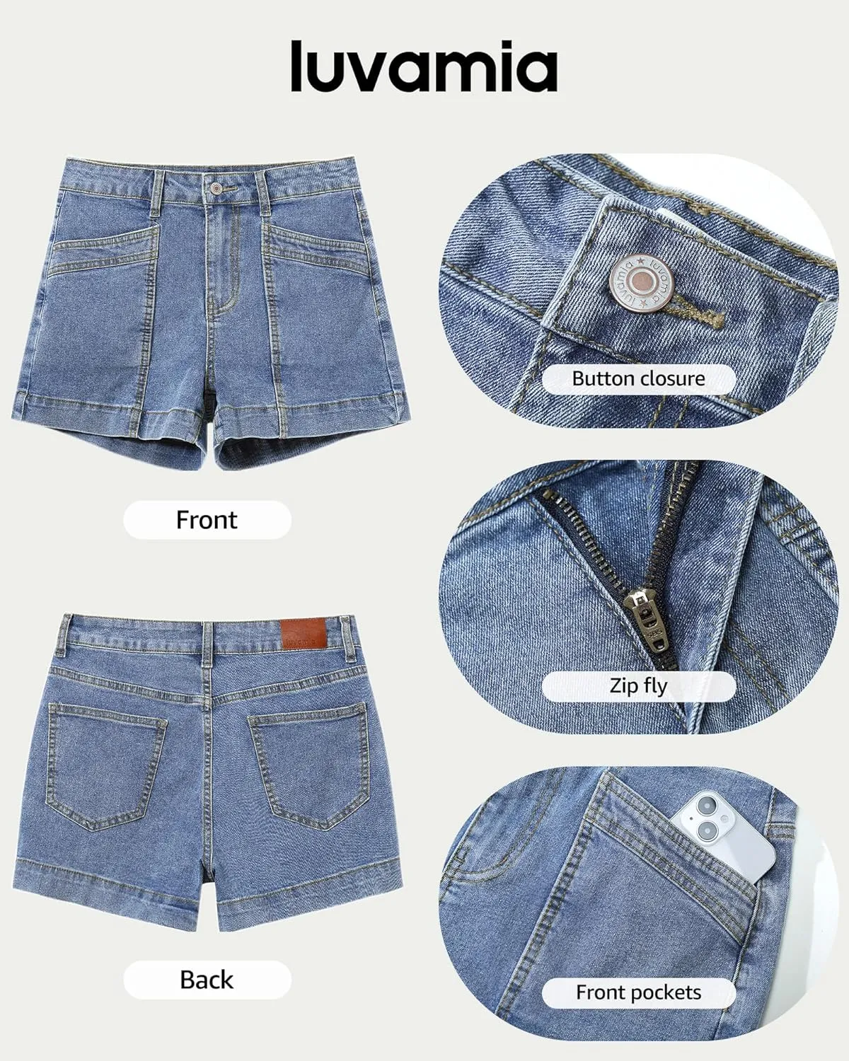 luvamia Jean Shorts for Women High Waisted Stretchy Denim Jorts Trendy Casual Distressed Cut Off Shorts with Pockets