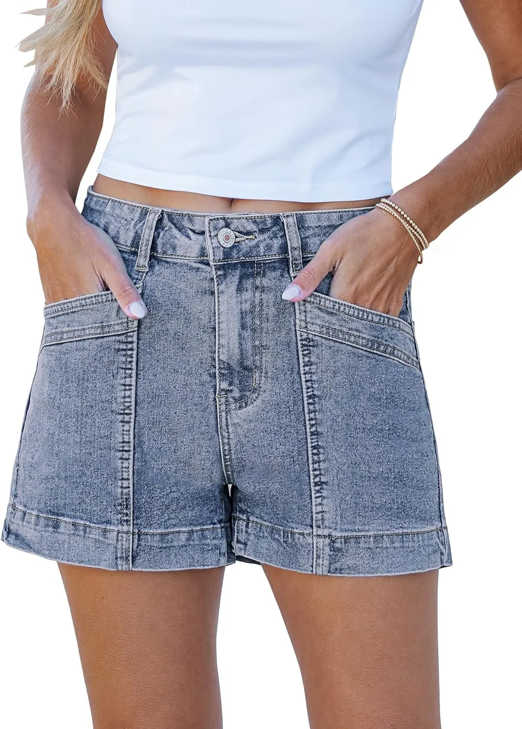 luvamia Jean Shorts for Women High Waisted Stretchy Denim Jorts Trendy Casual Distressed Cut Off Shorts with Pockets