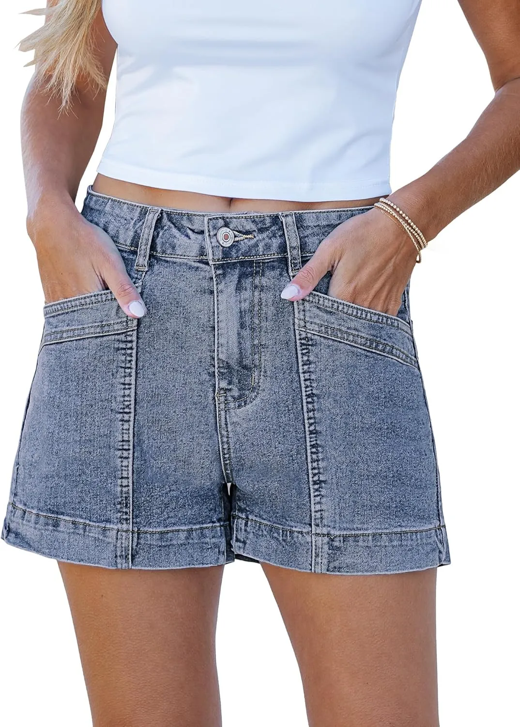 luvamia Jean Shorts for Women High Waisted Stretchy Denim Jorts Trendy Casual Distressed Cut Off Shorts with Pockets