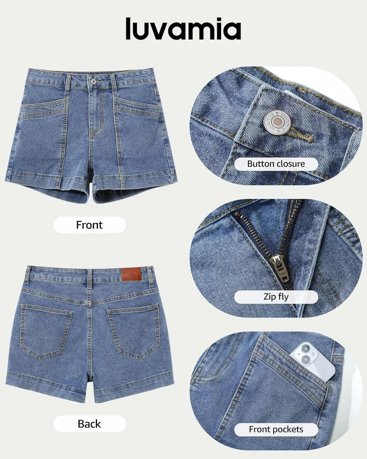 luvamia Jean Shorts for Women High Waisted Stretchy Denim Jorts Trendy Casual Distressed Cut Off Shorts with Pockets