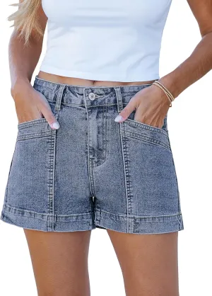luvamia Jean Shorts for Women High Waisted Stretchy Denim Jorts Trendy Casual Distressed Cut Off Shorts with Pockets