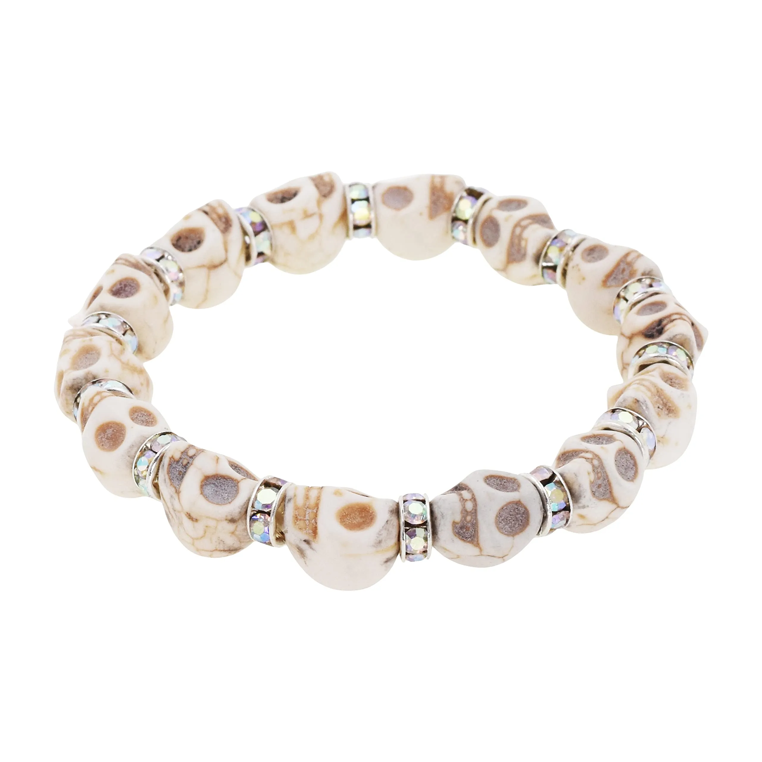 Mandala Crafts Skull Bracelet for Men Women - Howlite Adjustable Skull Mala Beads Tibetan Skull Wrist Mala for Yoga Meditation