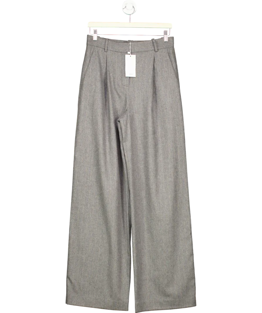 MANGO Grey Pinstripe Wool Blend Wide Leg Trousers UK 8
