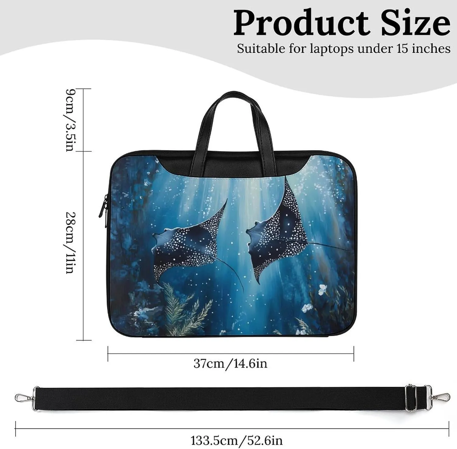 Manta Rays in The Ocean Leather Bag Laptop Case Slim Water Resistant Computer Bags with Handle Briefcase for Work