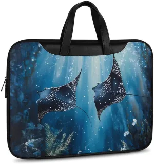 Manta Rays in The Ocean Leather Bag Laptop Case Slim Water Resistant Computer Bags with Handle Briefcase for Work